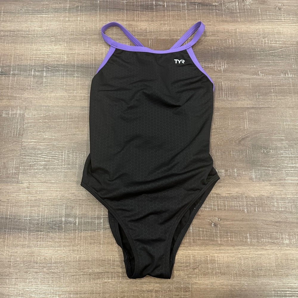 TYR Women Black Purple Hexa Diamondfit One Piece Swimsuit Size 32 Elite